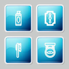 Set line Shaving gel foam, Blade razor, Hairbrush and Barbershop icon. Vector.