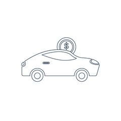 Rent a car icon. Car price icon. Buying a car icon. rent time, rent price, buy time, dollar, money, key icon with vector illustration, flat style, black shape, two color, thin line.