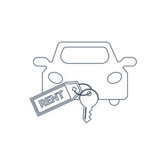 Rent a car icon. Car price icon. Buying a car icon. rent time, rent price, buy time, dollar, money, key icon with vector illustration, flat style, black shape, two color, thin line.