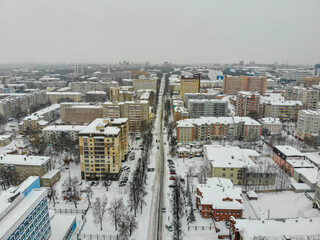 Aerial view of Krasnoarmeyskaya street in winter (Kirov, Russia)