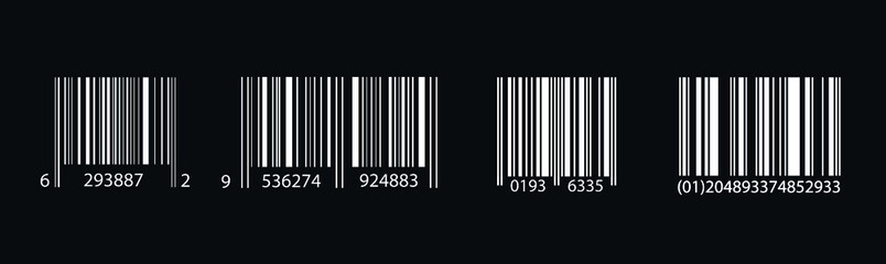 Bar Code Set. Universal Product Scan Code. Isolated on black, vector Illustration