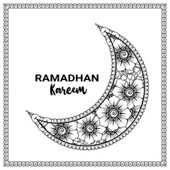 Ramadhan kareem in mehndi style. decoration in ethnic oriental, doodle ornament. outline hand draw illustration.  