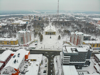 Aerial view of the Philharmonic in winter (Kirov, Russia)