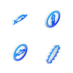 Fototapeta premium Set Isometric line Octopus on a plate, Fish, Served fish and Sea cucumber icon. Vector.