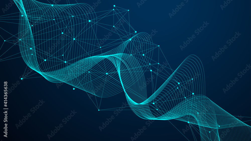 Poster Global network connection concept. Big data visualization. Social network communication in the global computer networks. Internet technology. Business. Science. Vector illustration