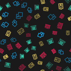 Set line House plan, Garage, contract and on seamless pattern. Vector.