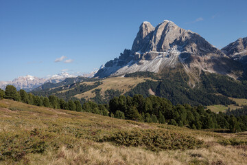 Wide view on the Sass de Putia group in the Italian Dolomites area