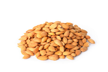 Heap of tasty almond isolated on white background