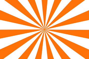 Sunburst background. Yellow and white sunbeam. Wallpaper with orange sun burst. Backdrop for circus. Starburst with sunlight. Abstract retro background. Swirl of texture with stripes. Vector
