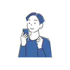 スマートフォンを操作している笑顔の男性 シンプル イラスト ベクター 