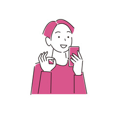 スマートフォンを操作している笑顔の男性 シンプル イラスト ベクター