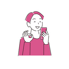 スマートフォンを操作している笑顔の男性 シンプル イラスト ベクター