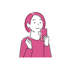 スマートフォンを操作している笑顔の女性 シンプル イラスト ベクター