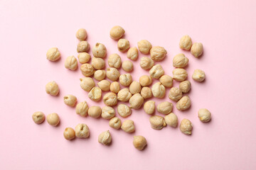 Group of fresh chickpea on pink background