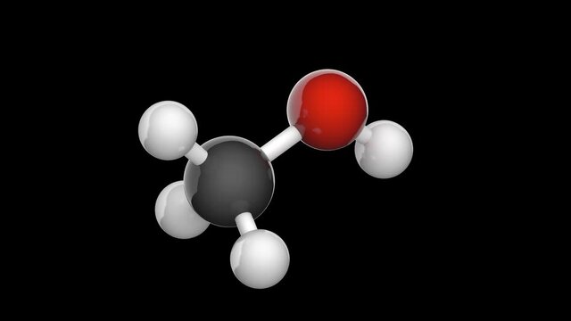 Methanol, also known as methyl alcohol among others, is a chemical with the formula CH3OH (often abbreviated MeOH). 3D render. Seamless loop. RGB + transparent channel (alpha channel).