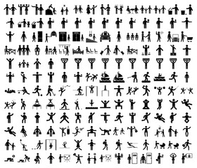 A set of stick figures on the theme of lifestyle, people in a variety of life situations. A set of icons of people in different poses and movements.