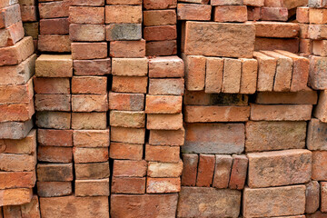 Red bricks stacked together. texture