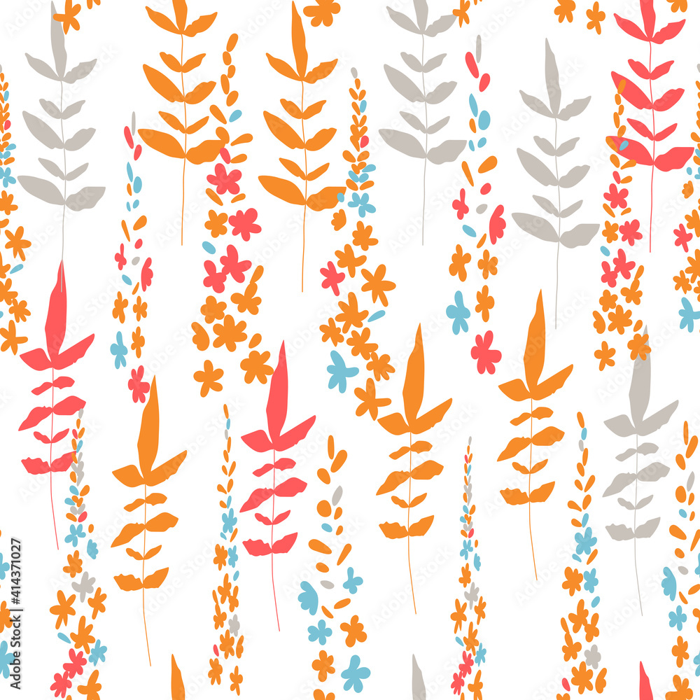 Aufkleber floral vector seamless pattern. simple stylized flowers and leaves background made with clipping mas