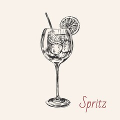 Spritz Hand Drawn Summer Cocktail Drink Vector Illustration - obrazy, fototapety, plakaty