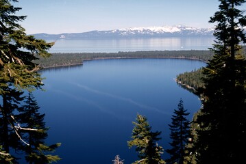 panoramic view of Fallen Leaf  and lake Tahoe, CA on a gorgeous summer day