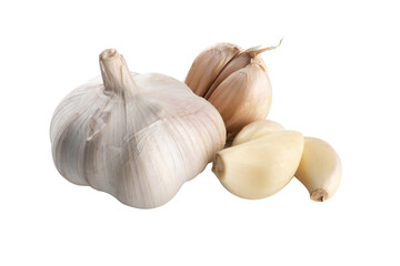 Garlic on a white background, garlic is a medicinal plant and is a kind of spice.