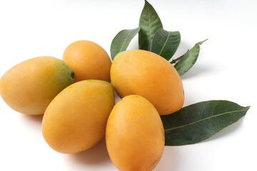 Group of Sweet Yellow Marian Plum isolated on a white background.