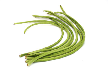 Pile of Long beans (yardlong bean) isolated on a white background.