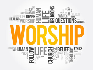 Worship word cloud collage, social concept