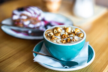Sugar dessert pan cakes with berries and jam. Breakfast  concept