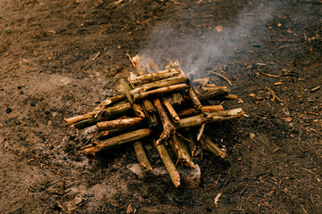 Close up fuming bonfire