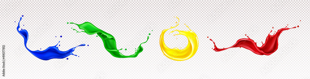 Aufkleber splashes of paint with swirls and drops isolated on transparent background. vector realistic set of 