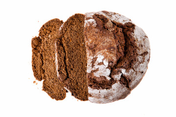 Loaf of round rye bread, cut into slices