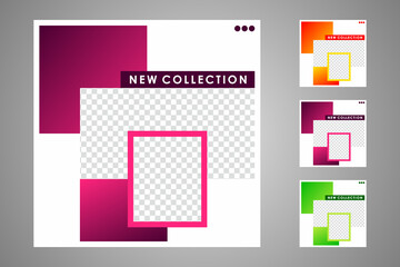 New set of editable minimal banner templates. Suitable for social media posts and web or internet ads. Vector illustration with photo college.