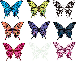 Obraz na płótnie Canvas シンプルで綺麗な上から見た蝶々セット