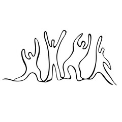 Happy cheerful people line drawing, company of young people
