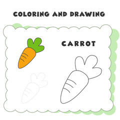 coloring and drawing book element carrot. Hand Drawn Vegetables Illustration for Educational Coloring Book Design - Vector Outline Cartoon