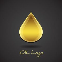 Golden oil drop icon on black background. Vector graphic spa oil icon of beauty salon. Industrial concept company logo of energy and power symbol
