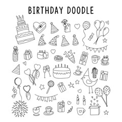 set of element doodle gift birthday. Vector set of different hand drawn holiday elements. Vector illustration.