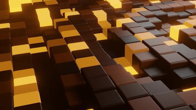 Box yellow light black brown metallic 3D pattern wave seamless animation video background illustration.