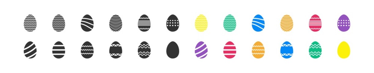 Easter egg set black and colorful flat icon. Vector isolated
