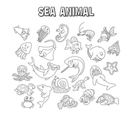 set of element doodle sea animal. Set of sea animal