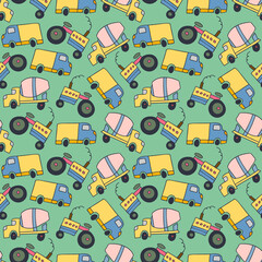 pattern element cargo vehicle. Seamless pattern vector of construction vehicles cartoon