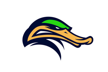 modern, sports, element, badge, e sports, style, hunting, beast, brand, college, school, aggressive, emblem, beak, green, mallard, character, bird, head, logo, team, face, sport, cartoon, mascot, angr