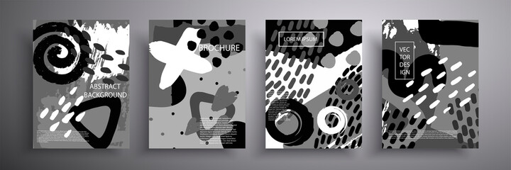 Set of vector covers. Abstract shapes. Black and white geometric composition. Template for brochures, covers, notebooks, banners, magazines and flyers, modern website template design.