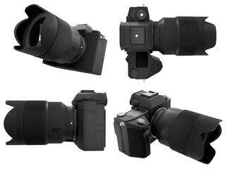 Concept of nonexistent DSLR camera with macro lens isolated on white background.