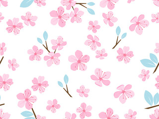Seamless pattern with Sakura flowers on a white background vector illustration.