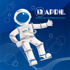 International day human space flight. An astronaut in space.  Space exploration.  Vector illustration of an astronaut
