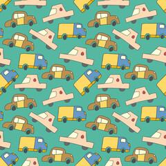 drawing of kids with vehicle element. Child's drawing set of colored cars