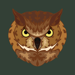 Hand drawn abstract portrait of an owl. Vector stylized colorful illustration for tattoo, logo, wall decor, T-shirt print design or outwear. This drawing would be nice to make on the fabric, canvas.