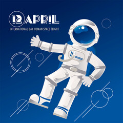 International day human space flight. An astronaut in space.  Space exploration.  Vector illustration of an astronaut.